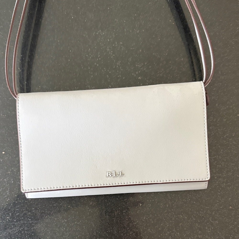 Ralph Lauren White Leather Crossbody Wallet with Dark Trim and Double Strap